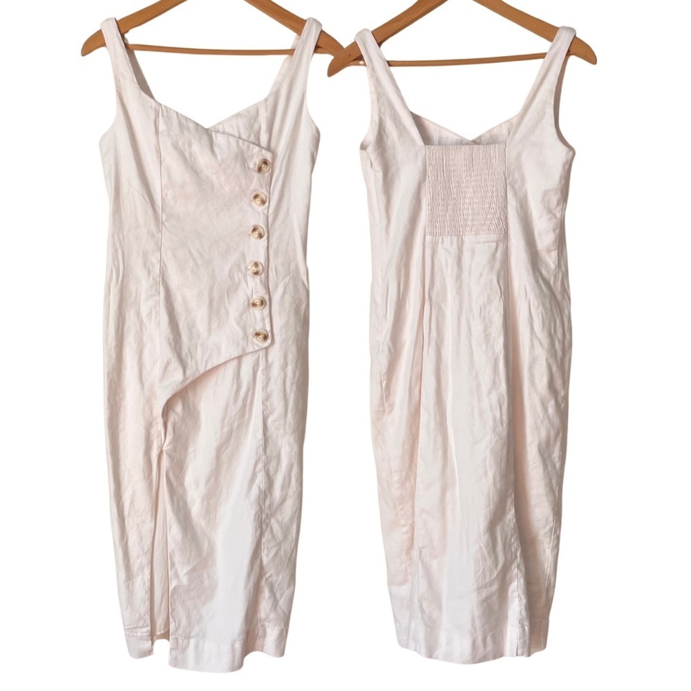 Anthropologie Sleeveless Square Neck Linen Button Wrap Midi Dress, XS - Picture 2 of 14